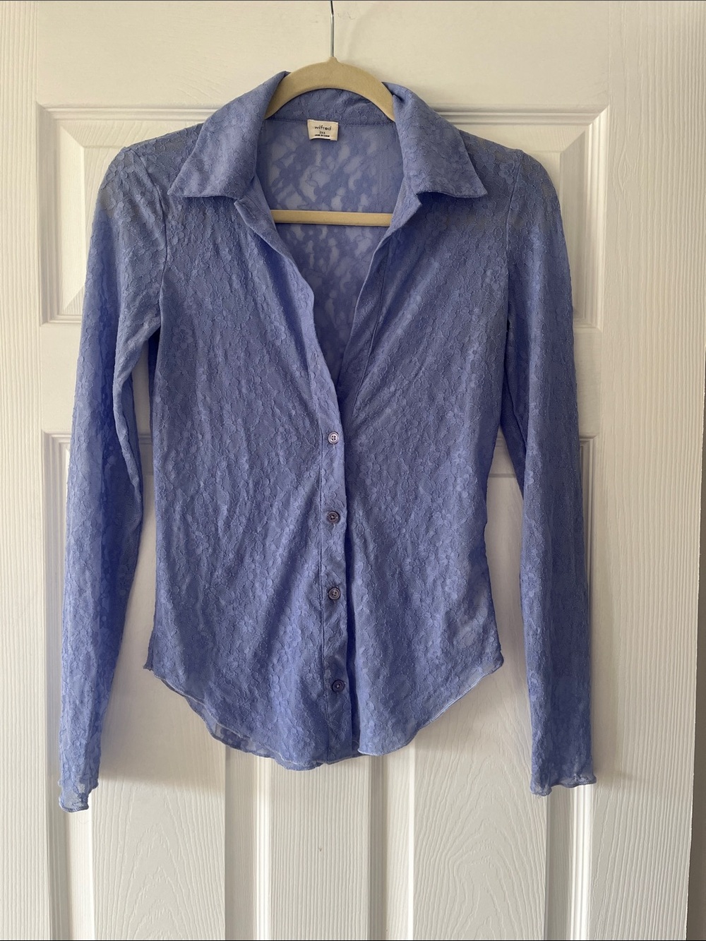 Wilfred periwinkle Lace Button-Up Long Sleeve Top